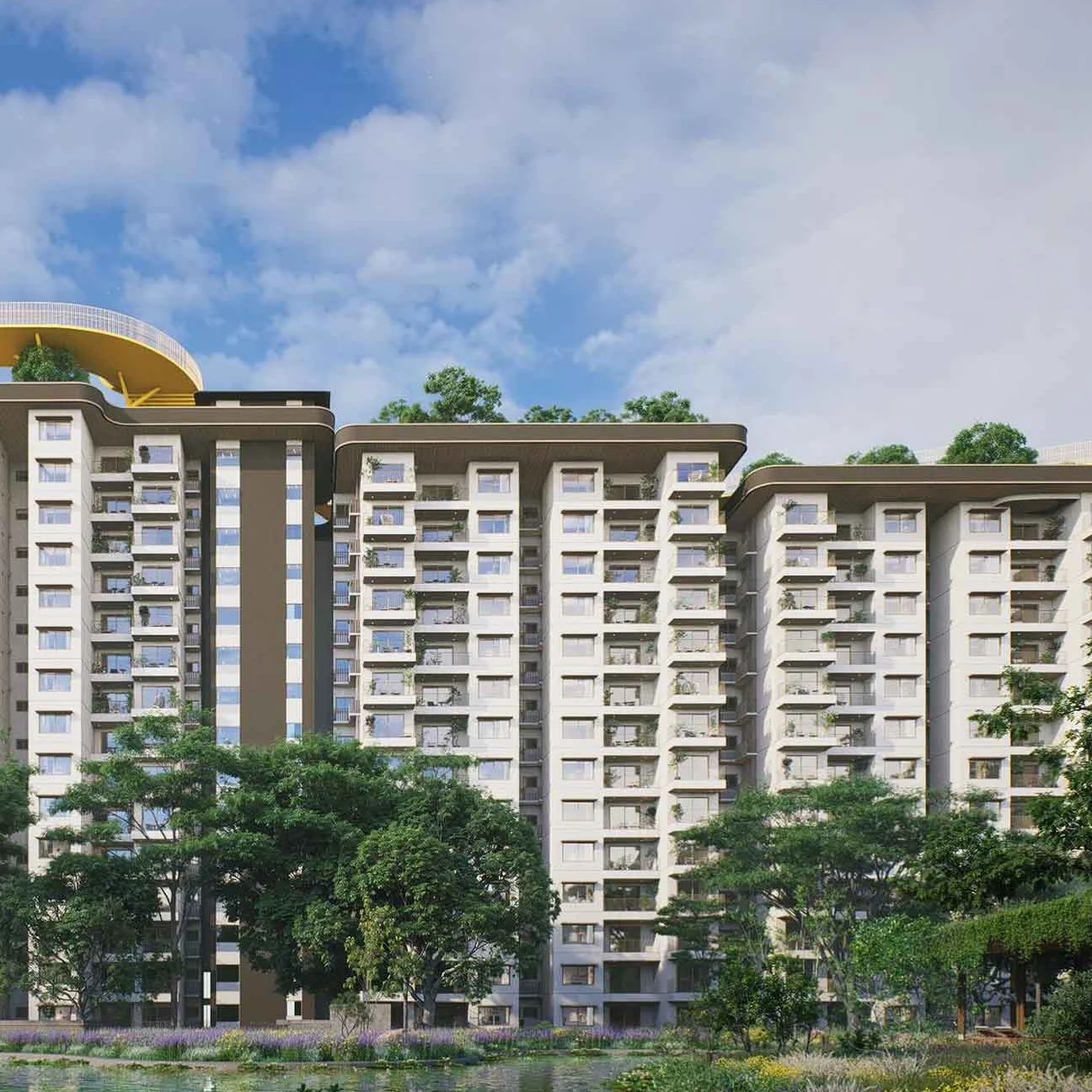 Embassy South Reserve tower elevations with planted balconies, artist impression