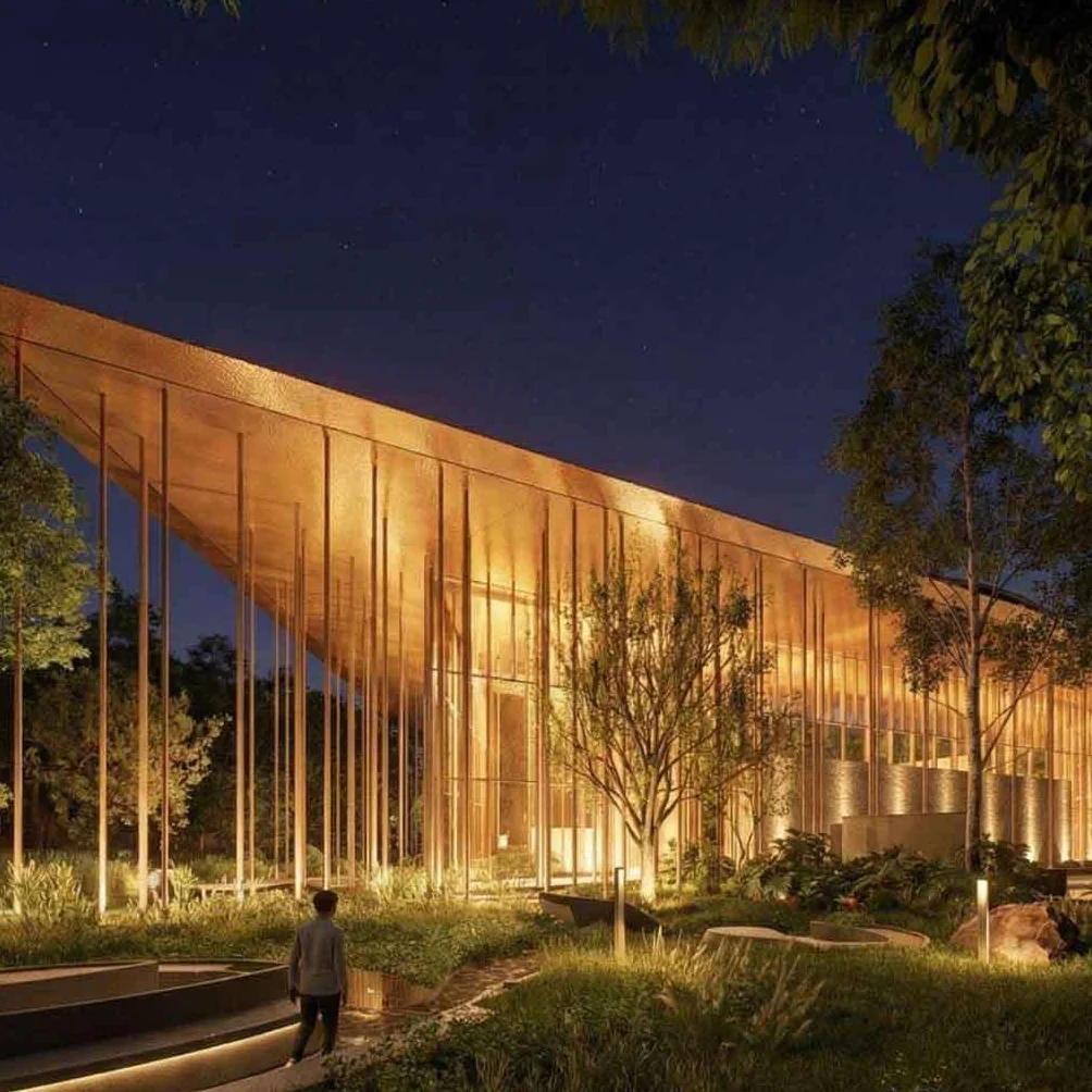 The Embassy South Reserve clubhouse at dusk, artist impression