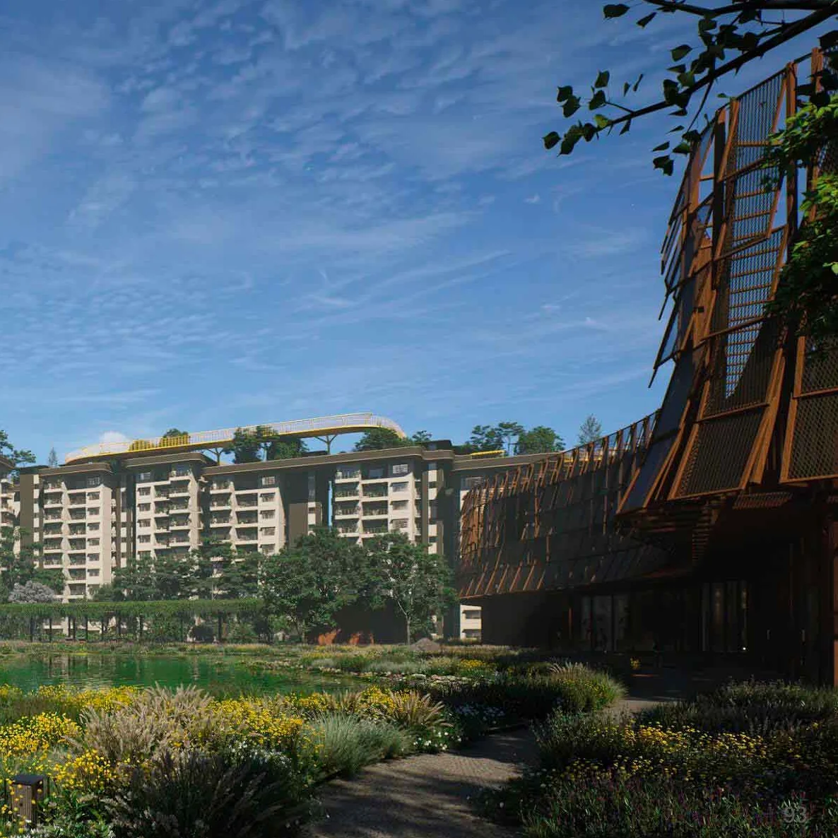 Embassy South Reserve towers and clubhouse across the landscaped lake, artist impression